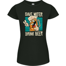 Save Water Drink Beer Funny Alcohol Larger Womens Petite Cut T-Shirt Black