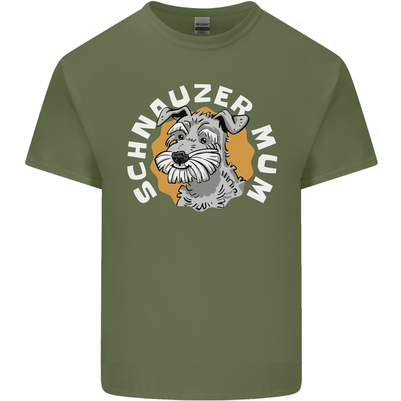 Schnauzer Mum Funny Dog Mens Cotton T-Shirt Tee Top Military Green