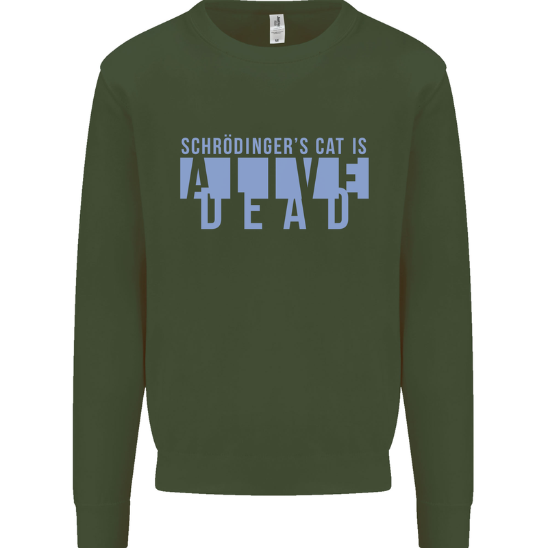 Schrodingers Cat Dead Alive Kids Sweatshirt Jumper Forest Green