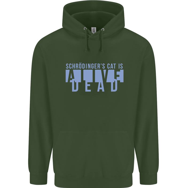 Schrodingers Cat Dead Alive Mens 80% Cotton Hoodie Forest Green