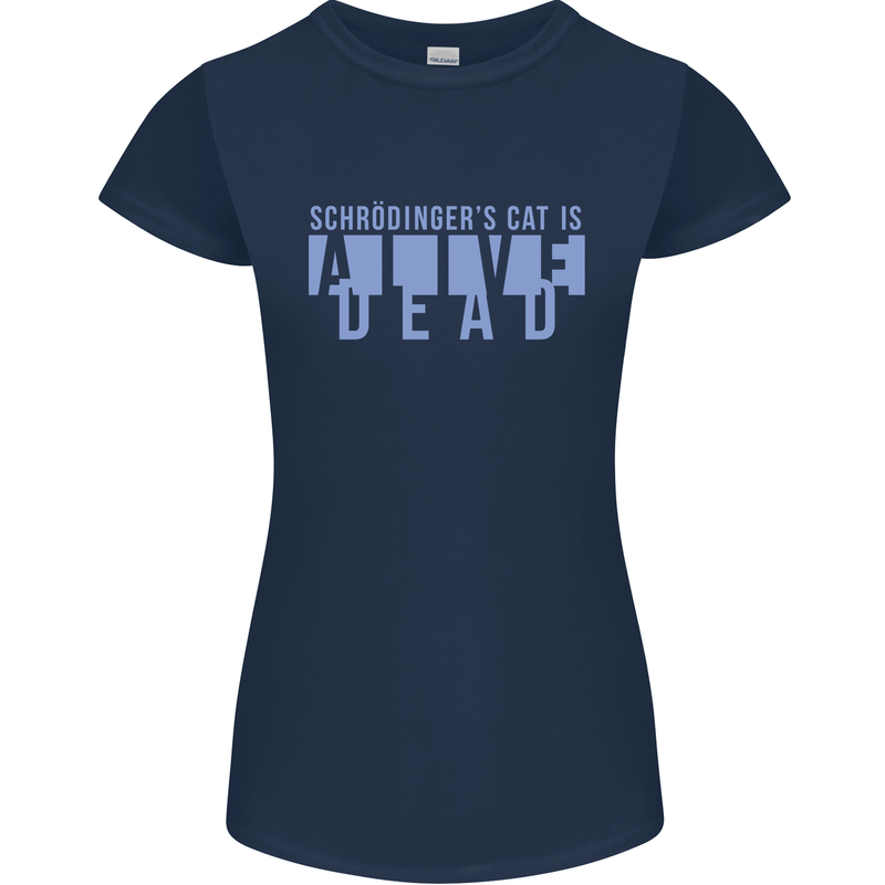Schrodingers Cat Dead Alive Womens Petite Cut T-Shirt Navy Blue