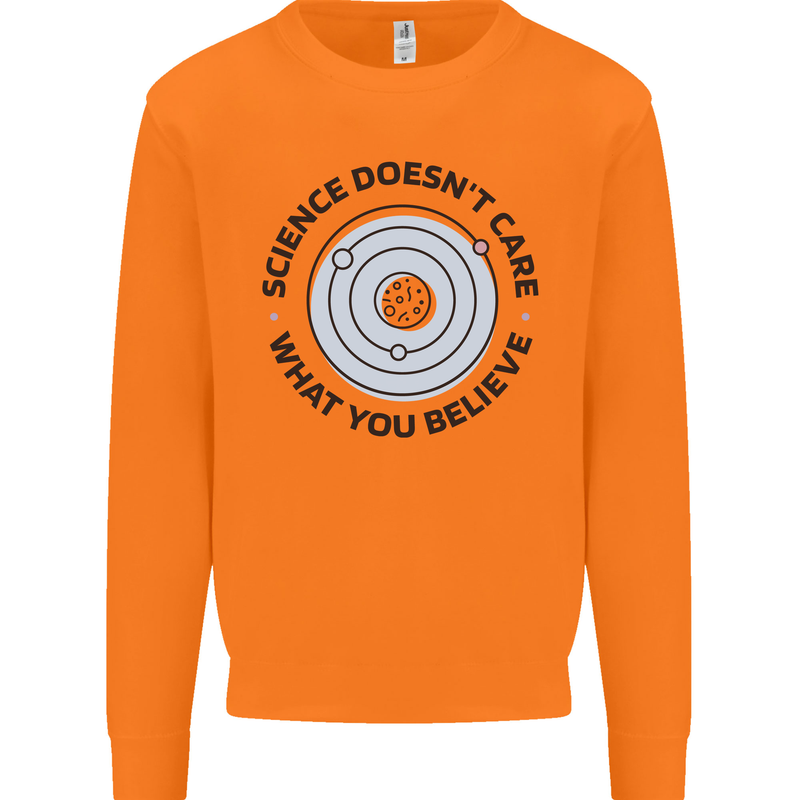 Science Doesnt Care Atheism Atheist Funny Mens Sweatshirt Jumper Orange
