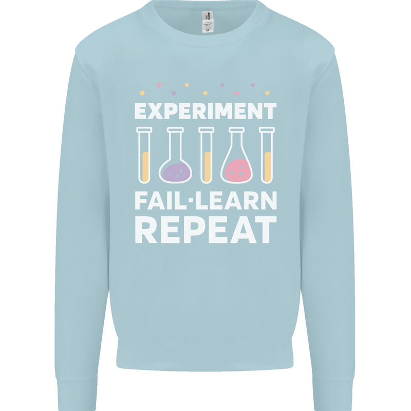 Science Experiment Fail Repeat Chemistry Geek Kids Sweatshirt Jumper Light Blue