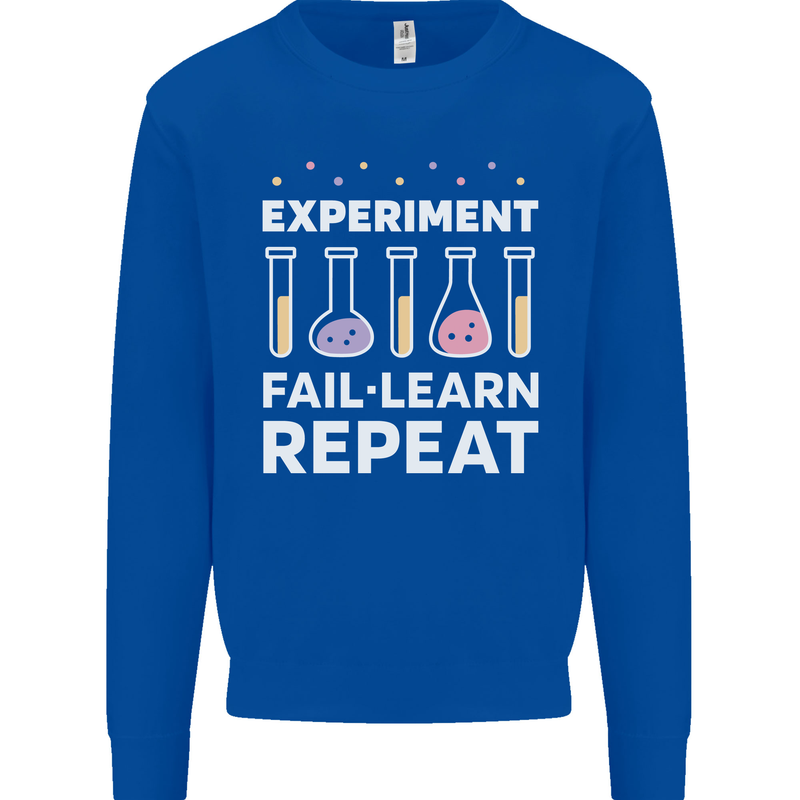 Science Experiment Fail Repeat Chemistry Geek Kids Sweatshirt Jumper Royal Blue