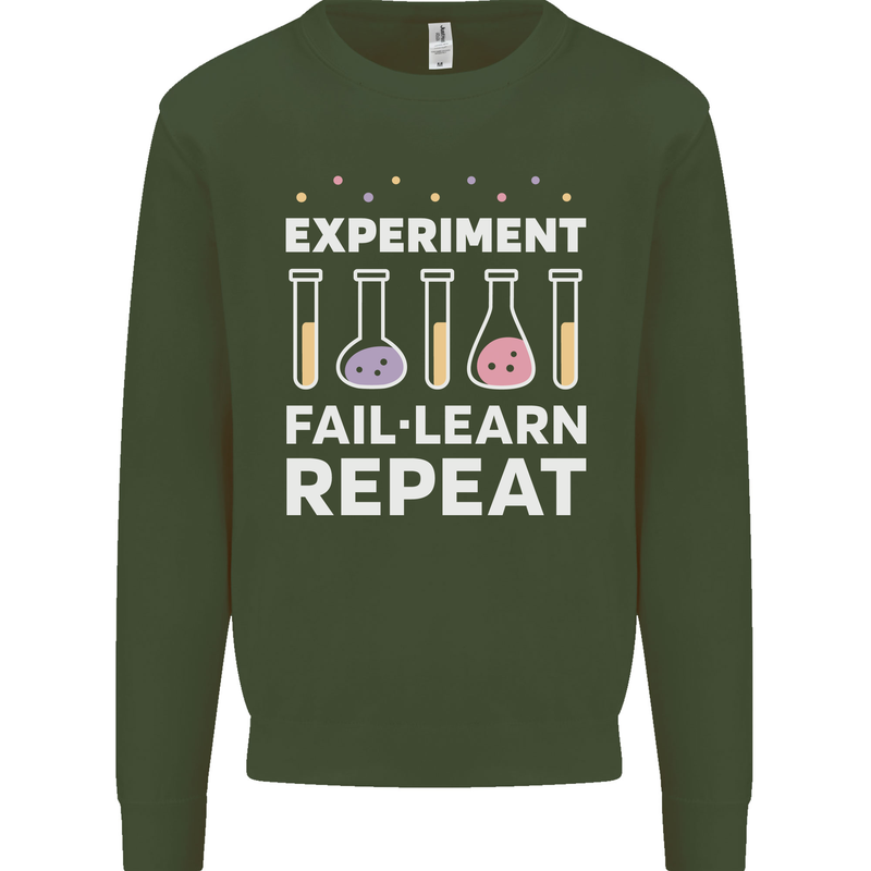 Science Experiment Fail Repeat Chemistry Geek Mens Sweatshirt Jumper Forest Green