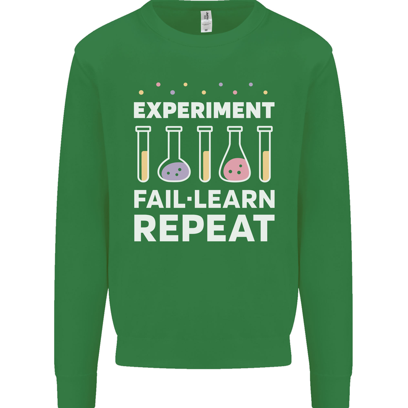 Science Experiment Fail Repeat Chemistry Geek Mens Sweatshirt Jumper Irish Green