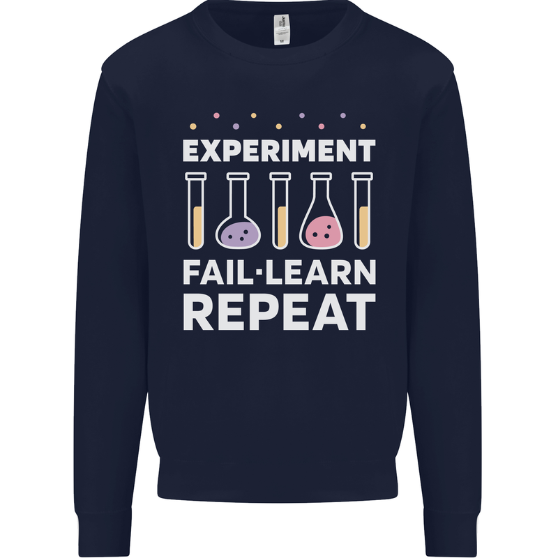 Science Experiment Fail Repeat Chemistry Geek Mens Sweatshirt Jumper Navy Blue