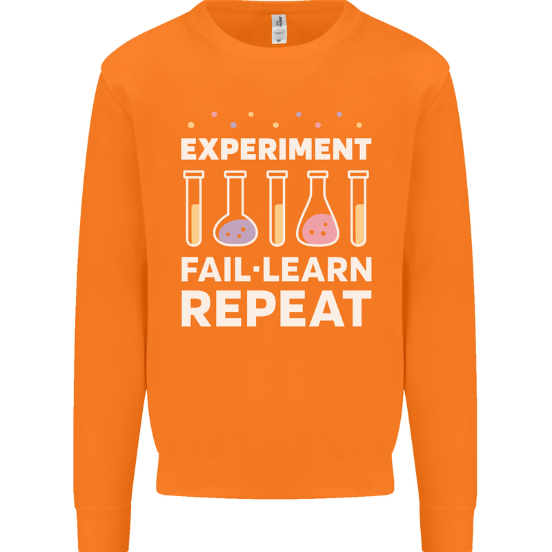 Science Experiment Fail Repeat Chemistry Geek Mens Sweatshirt Jumper Orange