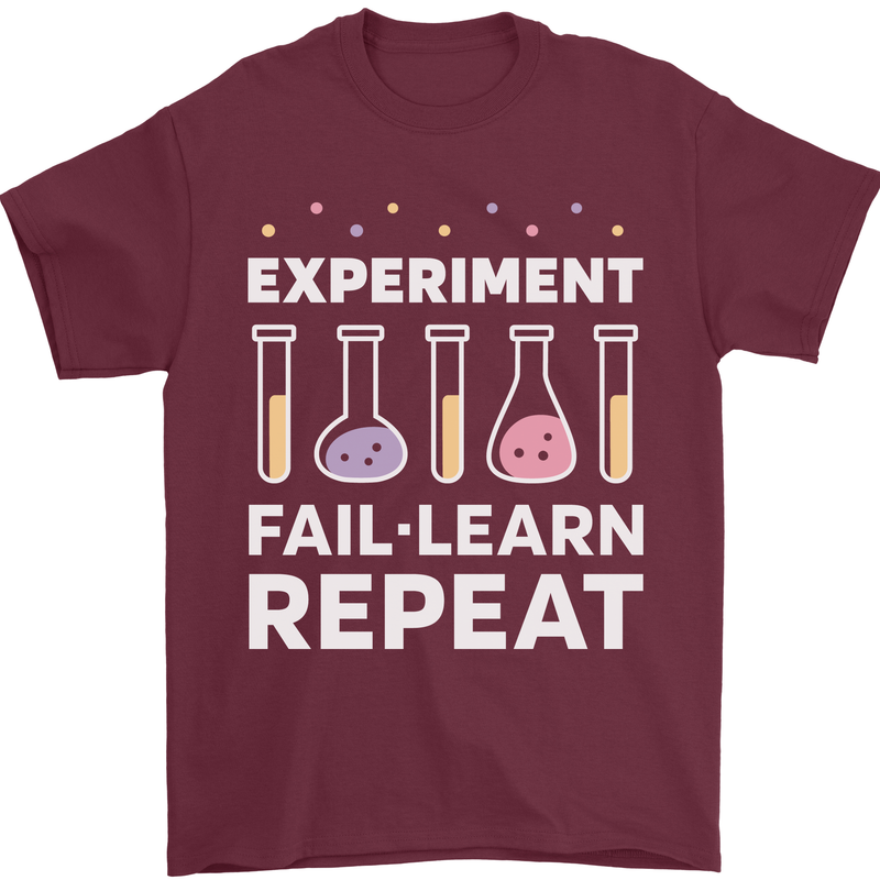 Science Experiment Fail Repeat Chemistry Geek Mens T-Shirt 100% Cotton Maroon
