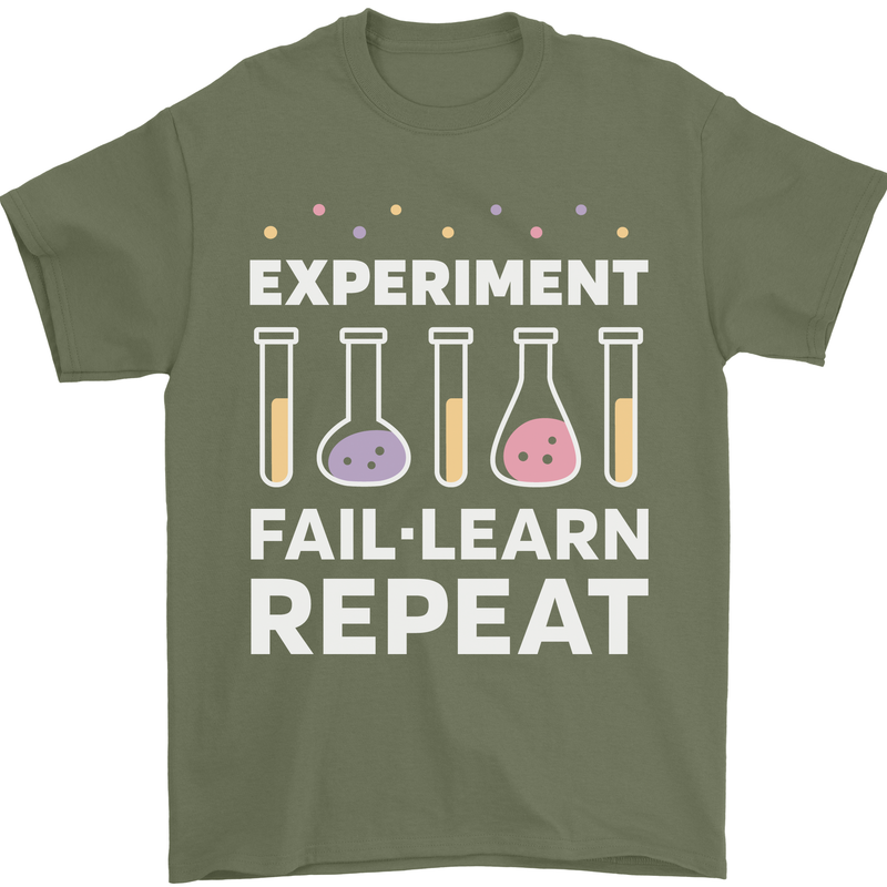 Science Experiment Fail Repeat Chemistry Geek Mens T-Shirt 100% Cotton Military Green