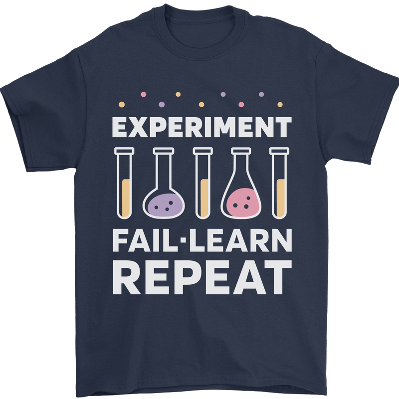 Science Experiment Fail Repeat Chemistry Geek Mens T-Shirt 100% Cotton Navy Blue