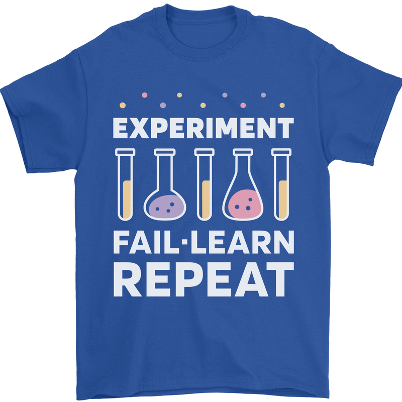 Science Experiment Fail Repeat Chemistry Geek Mens T-Shirt 100% Cotton Royal Blue