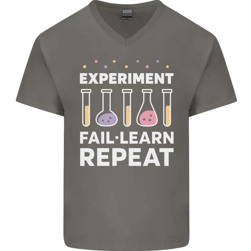 Science Experiment Fail Repeat Chemistry Geek Mens V-Neck Cotton T-Shirt Charcoal