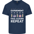 Science Experiment Fail Repeat Chemistry Geek Mens V-Neck Cotton T-Shirt Navy Blue