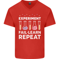 Science Experiment Fail Repeat Chemistry Geek Mens V-Neck Cotton T-Shirt Red