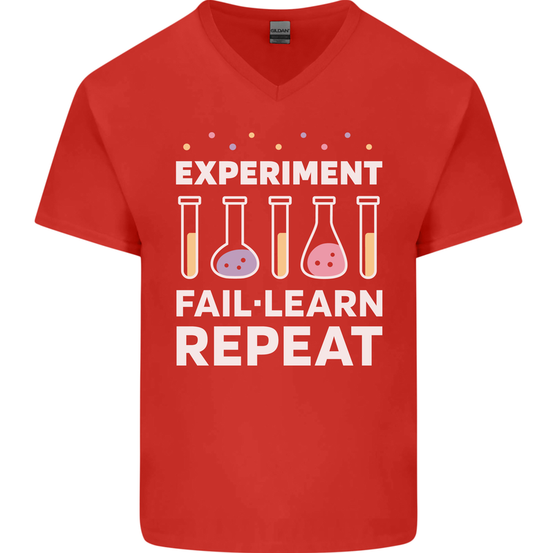 Science Experiment Fail Repeat Chemistry Geek Mens V-Neck Cotton T-Shirt Red