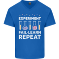 Science Experiment Fail Repeat Chemistry Geek Mens V-Neck Cotton T-Shirt Royal Blue