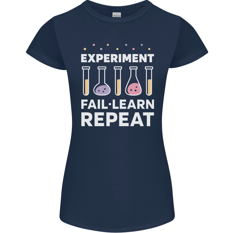 Science Experiment Fail Repeat Chemistry Geek Womens Petite Cut T-Shirt Navy Blue