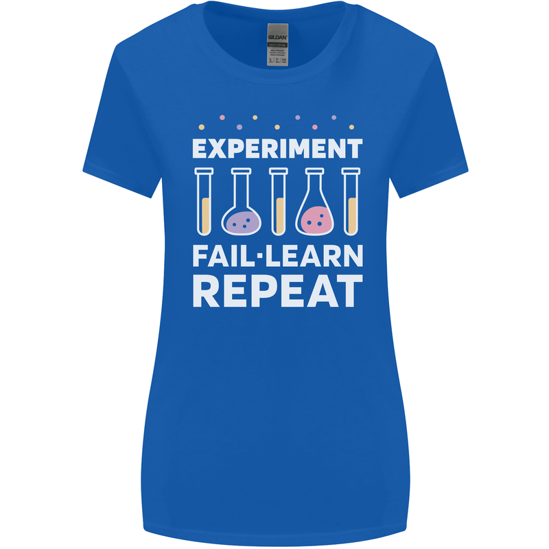 Science Experiment Fail Repeat Chemistry Geek Womens Wider Cut T-Shirt Royal Blue