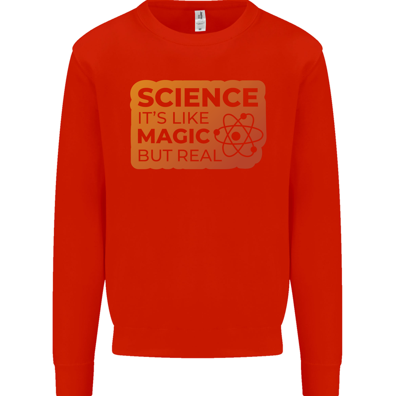 Science Like Magic but Real Physics Geek Kids Sweatshirt Jumper Bright Red