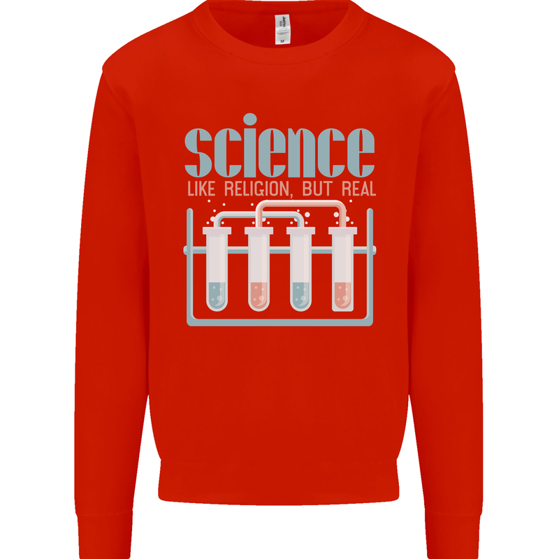 Science Like Religion Atheist Atheism Evolution Kids Sweatshirt Jumper Bright Red