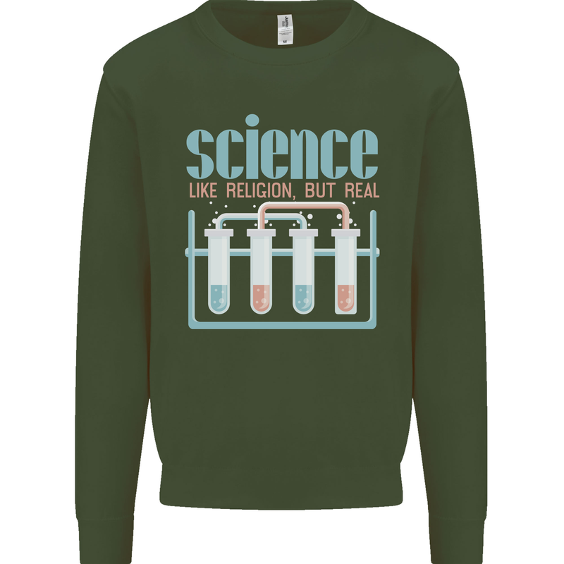 Science Like Religion Atheist Atheism Evolution Kids Sweatshirt Jumper Forest Green