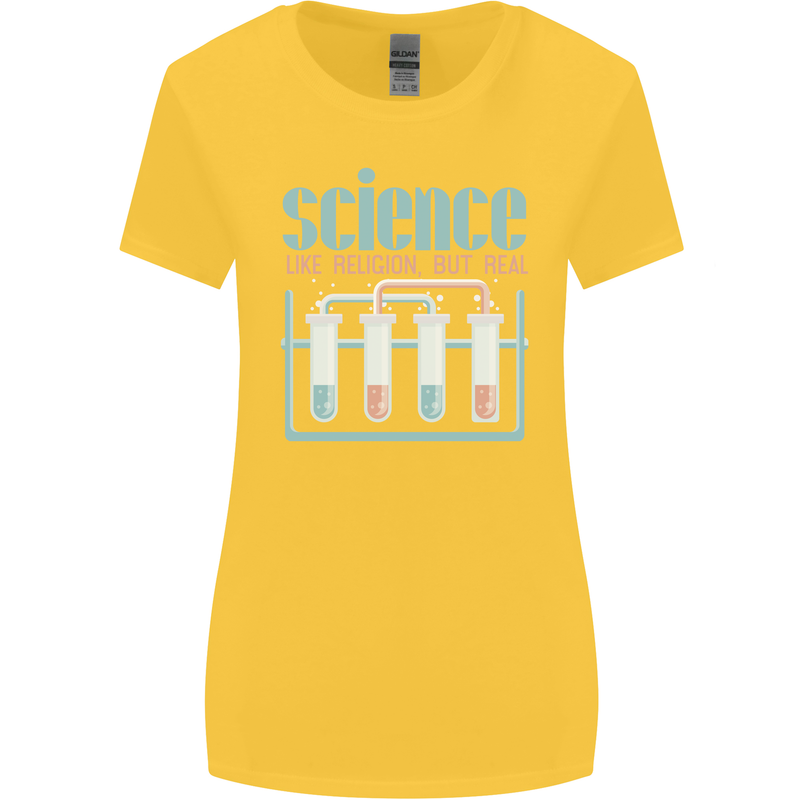 Science Like Religion Atheist Atheism Evolution Womens Wider Cut T-Shirt Yellow