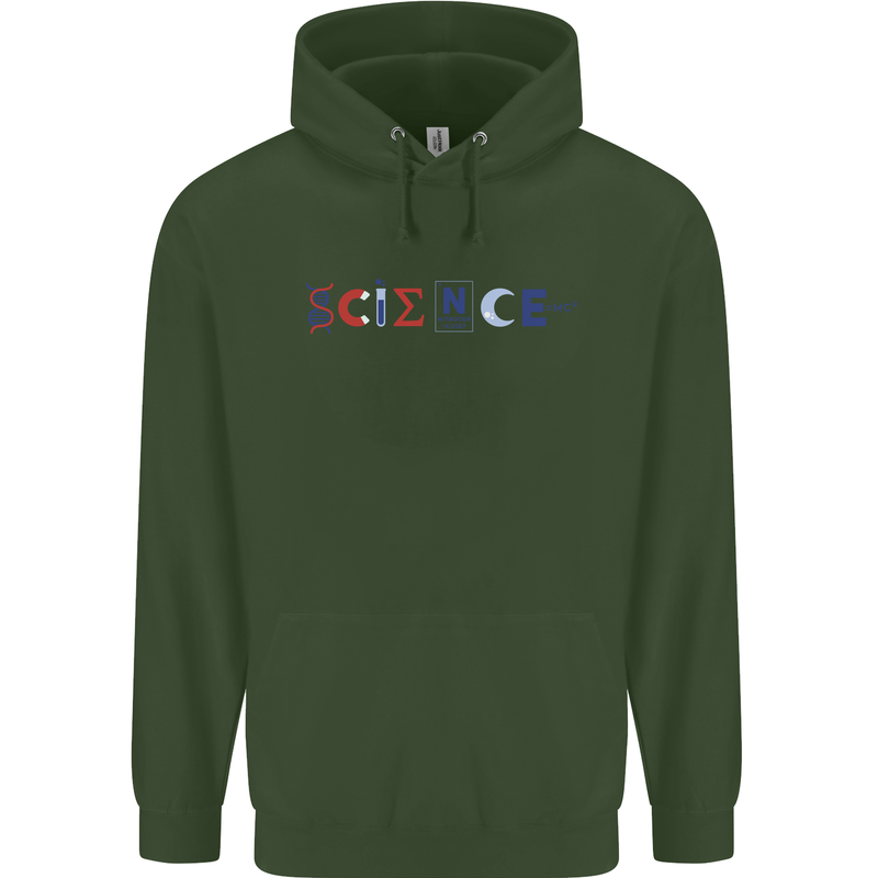 Science Symbols Physics Chemistry Biology Childrens Kids Hoodie Forest Green