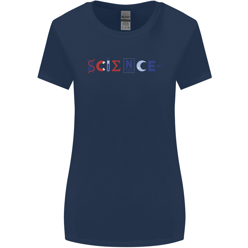Science Symbols Physics Chemistry Biology Womens Wider Cut T-Shirt Navy Blue