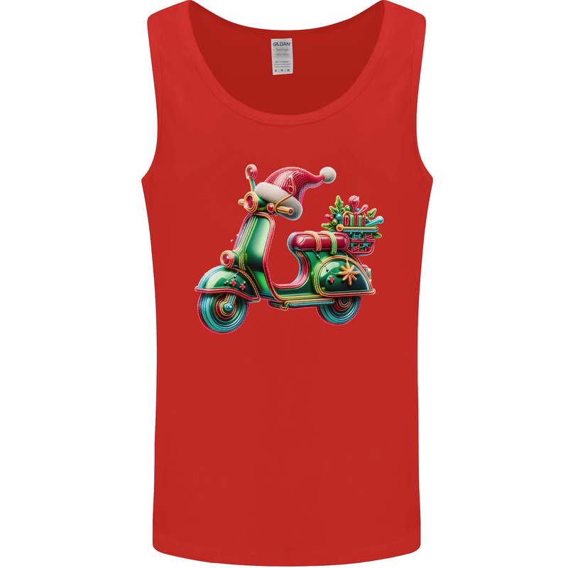 Scooter Christmas Hat MOD Moped Xmas Mens Vest Tank Top Red