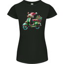 Scooter Christmas Hat MOD Moped Xmas Womens Petite Cut T-Shirt Black