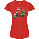 Scooter Christmas Hat MOD Moped Xmas Womens Petite Cut T-Shirt Red