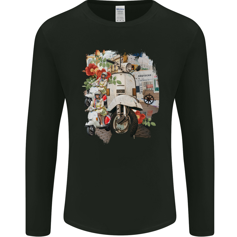 Scooter Colage MOD Culture Moped Bike Mens Long Sleeve T-Shirt Black