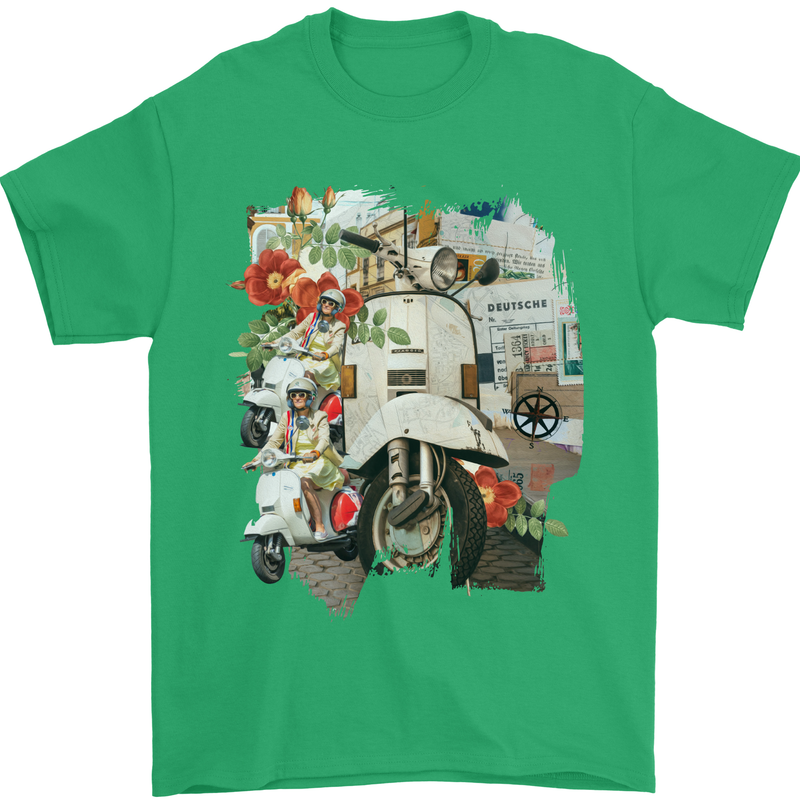 Scooter Colage MOD Culture Moped Bike Mens T-Shirt 100% Cotton Irish Green
