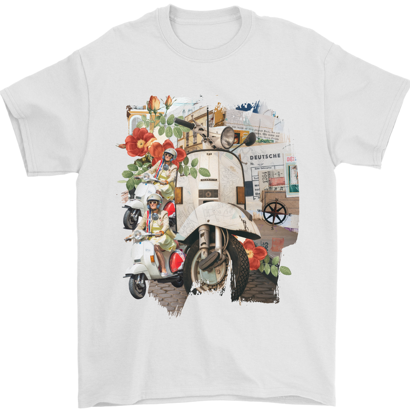 Scooter Colage MOD Culture Moped Bike Mens T-Shirt 100% Cotton White