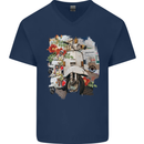 Scooter Colage MOD Culture Moped Bike Mens V-Neck Cotton T-Shirt Navy Blue