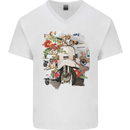 Scooter Colage MOD Culture Moped Bike Mens V-Neck Cotton T-Shirt White