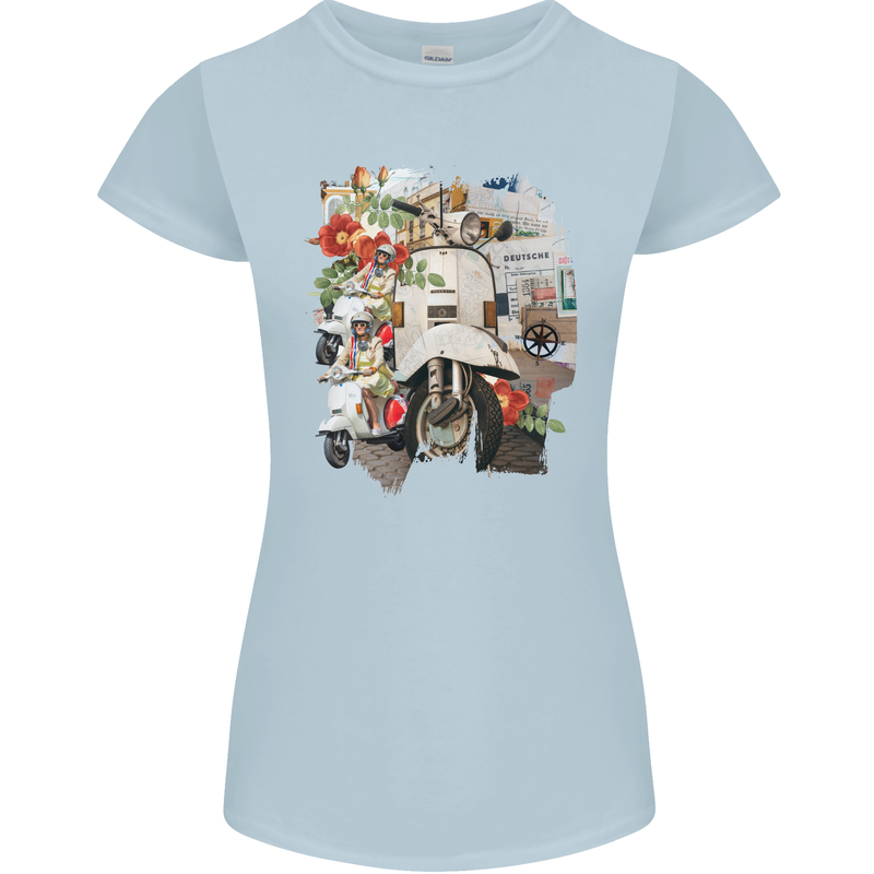 Scooter Colage MOD Culture Moped Bike Womens Petite Cut T-Shirt Light Blue