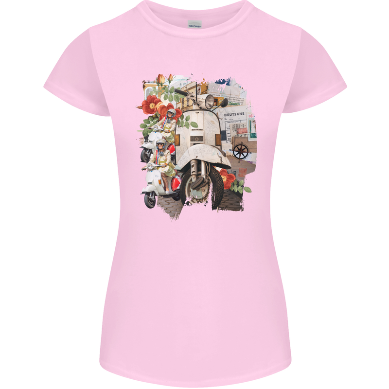 Scooter Colage MOD Culture Moped Bike Womens Petite Cut T-Shirt Light Pink