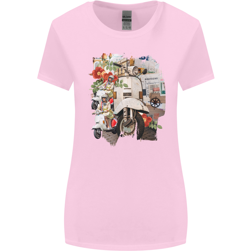 Scooter Colage MOD Culture Moped Bike Womens Wider Cut T-Shirt Light Pink
