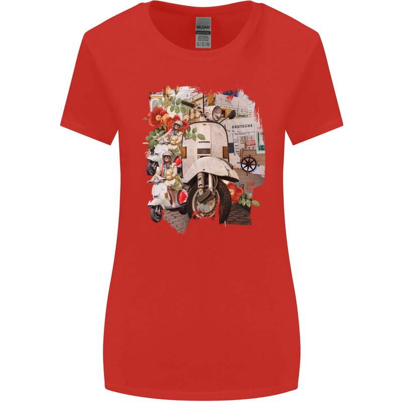 Scooter Colage MOD Culture Moped Bike Womens Wider Cut T-Shirt Red