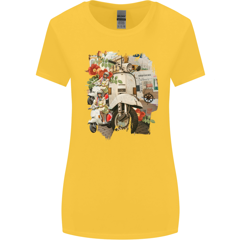 Scooter Colage MOD Culture Moped Bike Womens Wider Cut T-Shirt Yellow