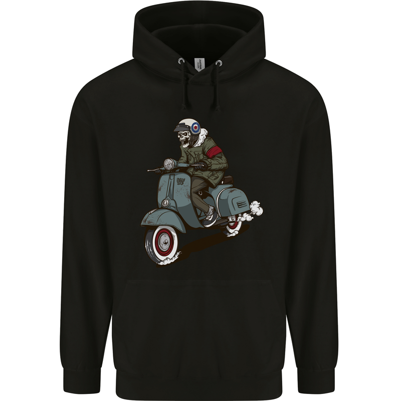 Scooter Skull Biker Motorcycle MOD Childrens Kids Hoodie Black