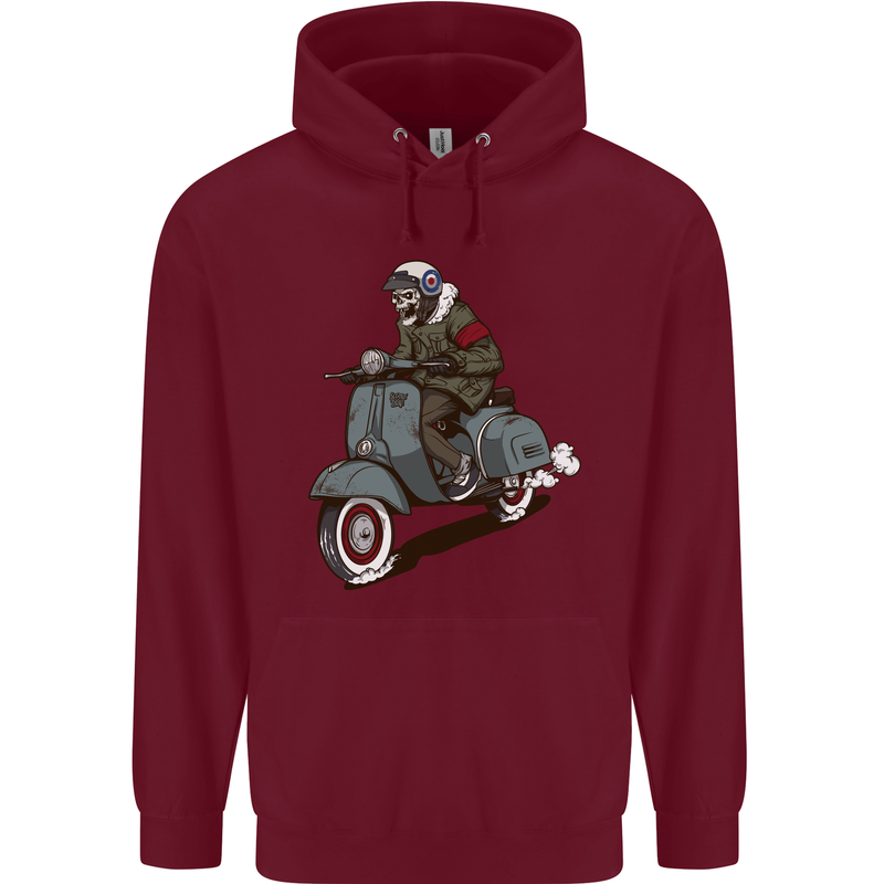 Scooter Skull Biker Motorcycle MOD Childrens Kids Hoodie Maroon