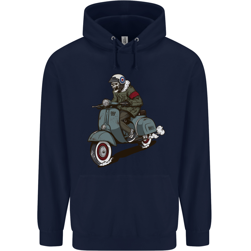 Scooter Skull Biker Motorcycle MOD Childrens Kids Hoodie Navy Blue