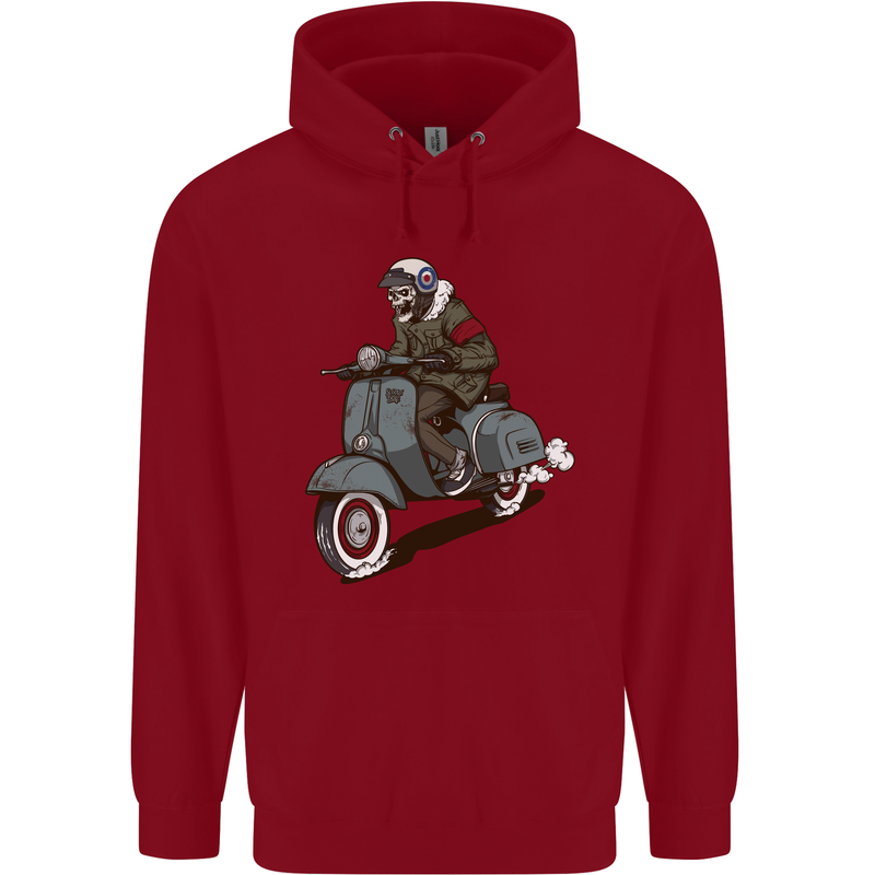 Scooter Skull Biker Motorcycle MOD Childrens Kids Hoodie Red