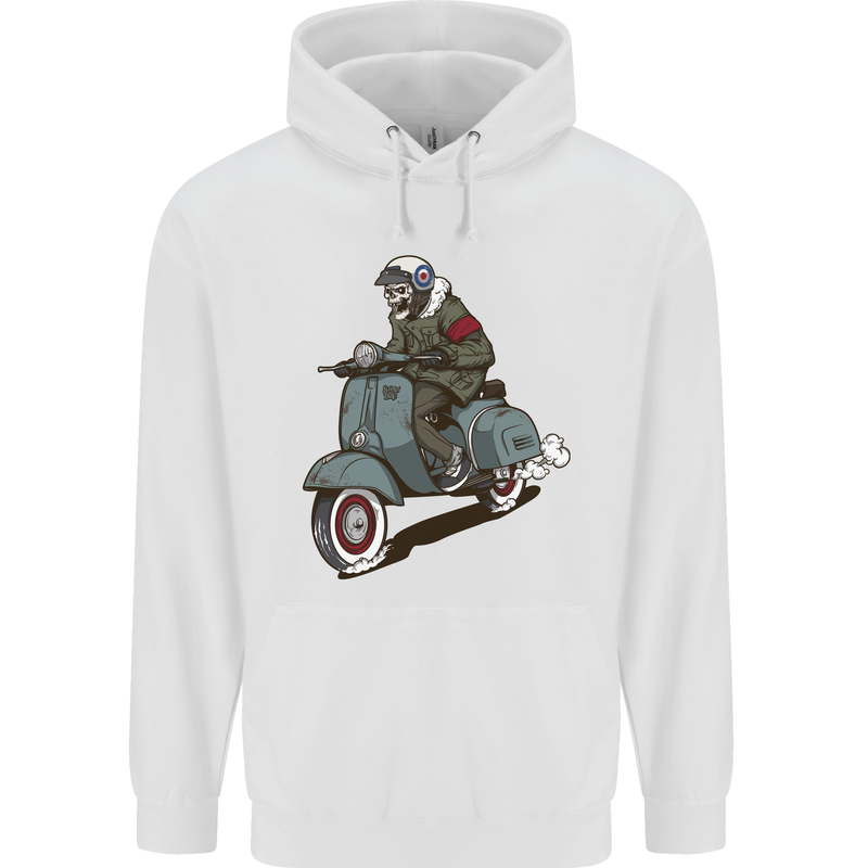 Scooter Skull Biker Motorcycle MOD Childrens Kids Hoodie White