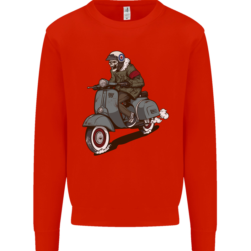 Scooter Skull Biker Motorcycle MOD Kids Sweatshirt Jumper Bright Red
