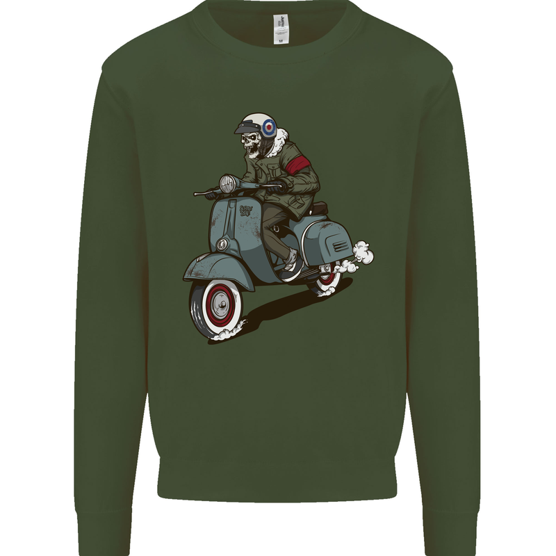 Scooter Skull Biker Motorcycle MOD Kids Sweatshirt Jumper Forest Green