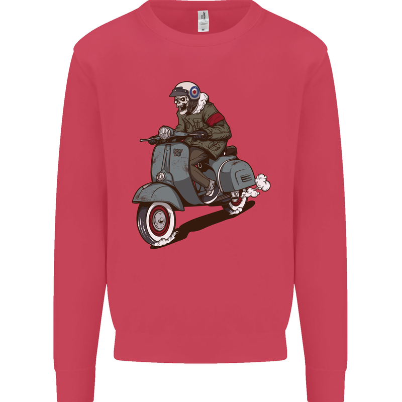 Scooter Skull Biker Motorcycle MOD Kids Sweatshirt Jumper Heliconia